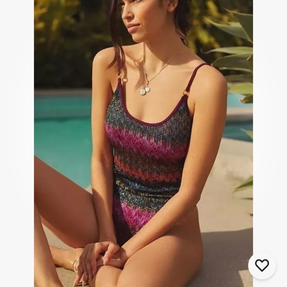 PILYQ Ari Scoop One-Piece Swimsuit w Gold Metallic Glitters Women's Size S